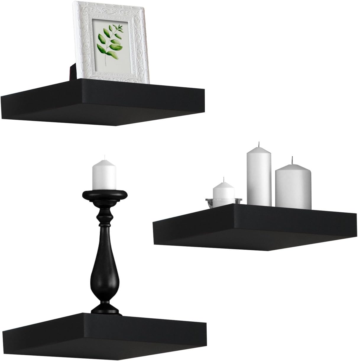 Sorbus 9X9 Inch Floating Shelves for Wall – Square Floating Shelf with Invisible Mounting Bracket for Kitchen, Bedroom, Living Room & Bathroom Decor – Rustic Showcase Wall Shelf (Black, 3 Pack)