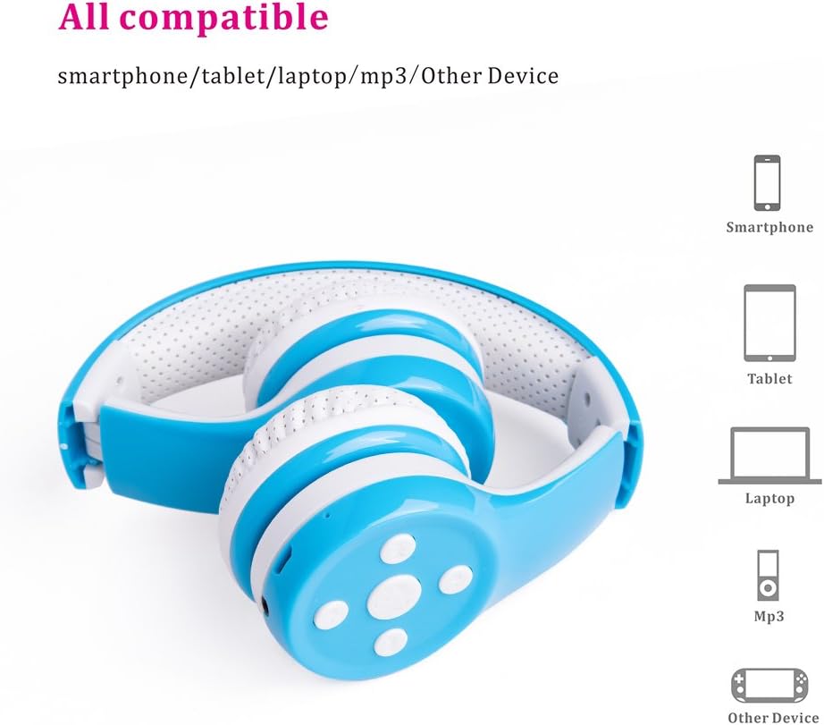 Kids Wireless Headphones, Bluetooth Toddler Headphones with 5 Button Easy Use, 93dB Volume Limited, Foldable with Built-in Mic for Cell Phones TV Tablet School Network Boys Girls (Light Blue)