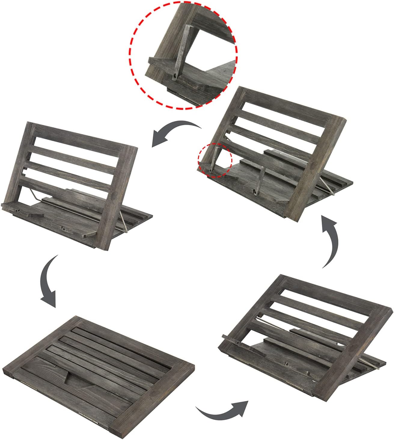 MyGift Rustic Gray Wood Cookbook Stand - Adjustable and Foldable Reading Book Recipe Binder & Tablet Holder