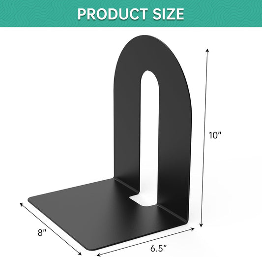 Heavy Duty 10" Bookends, 1 Pair Black Heavy Duty Bookends, Bookend Stopper for Heavy Books, for Office, Bookshelves, Binders & Books