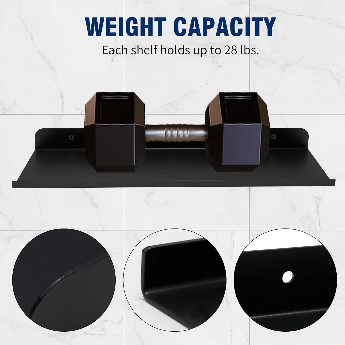 Anxingo Floating Shelves Wall Mounted Bathroom Shelf, Metal Wall Mounted Small Display Shelves, Floating Wall Shelves Shelf Display Storage Wall Mount Home Decor, Matte Black, 2 Pack (16.14" x 3.9")