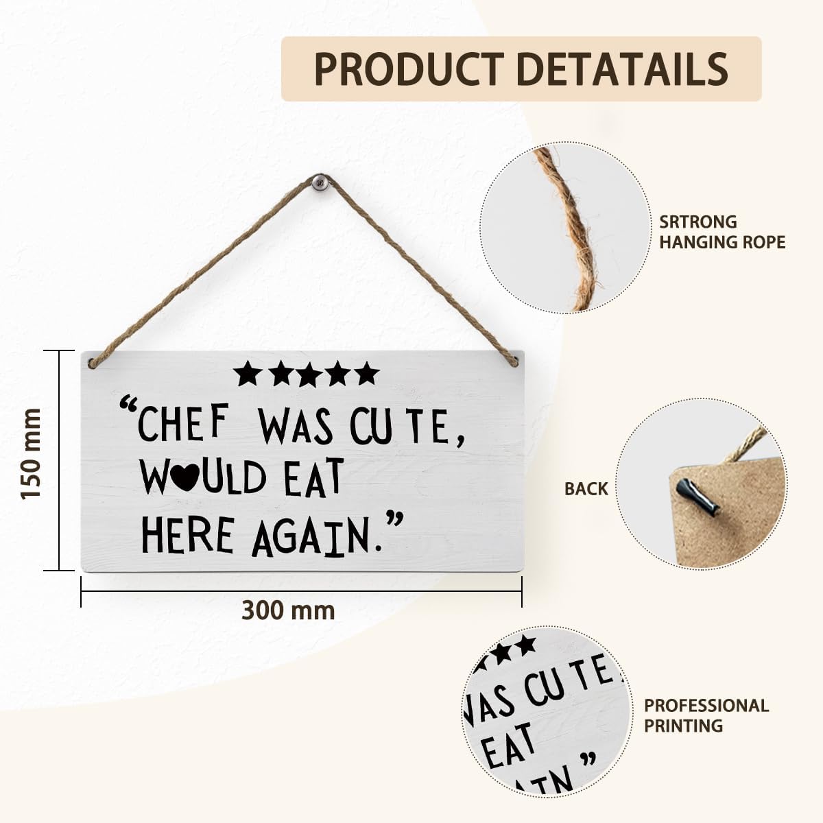 Mtrgdn Chef Was Cute Would Eat Here Again Kitchen Signs Wall Decor, Funny Chef Quote Aesthetic Wooden Sign Plaque Wall Hanging for Dining Room Restaurants Canteen Pantry 6x12 Inch