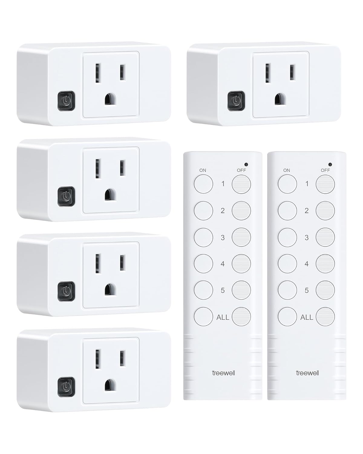Wireless Remote Control Outlet, 200FT Long Range Remote Light Switch, Mini Remote Outlet Plug, 15A/1875W High-Power for Lamps, Lights, Household Appliances, FCC & ETL Listed (5 Outlets + 2 Remotes)