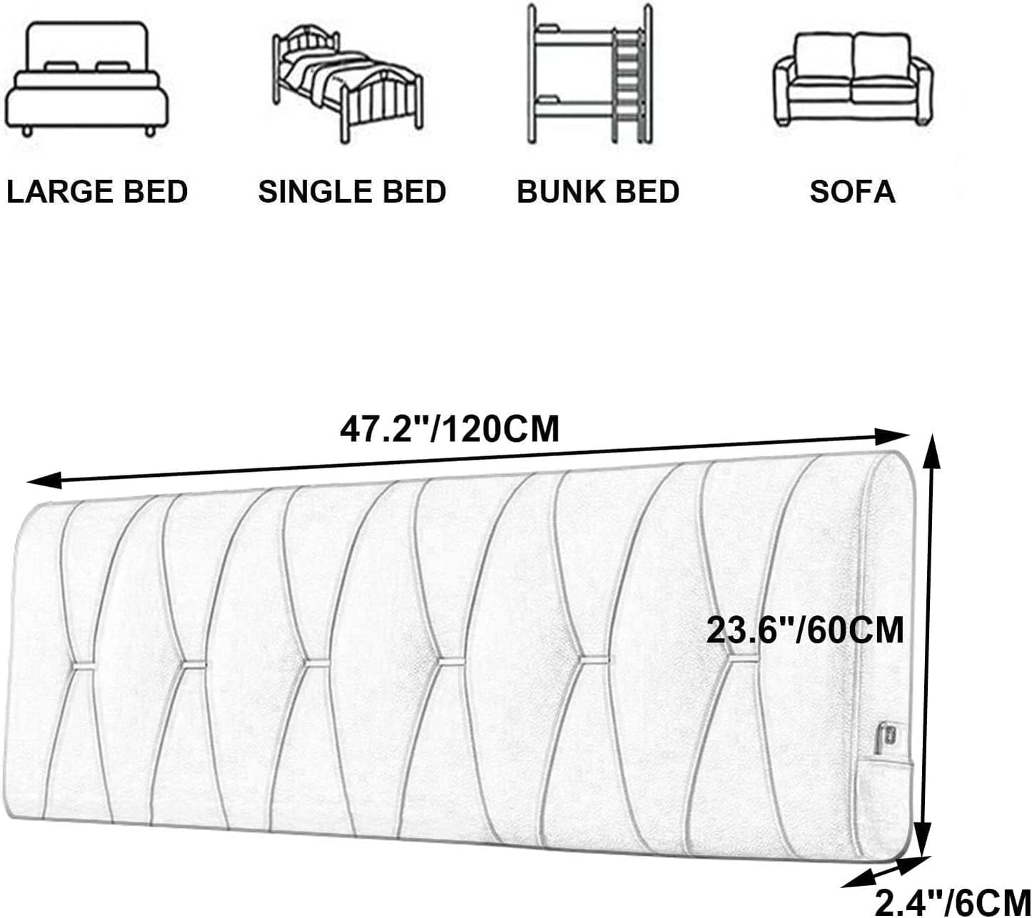 Headboard Cushion Wedge Reading Pillow Body Positioning Pillow Back Support for with Removable Cover(Size:No headboard Full 47.2",Color:A)