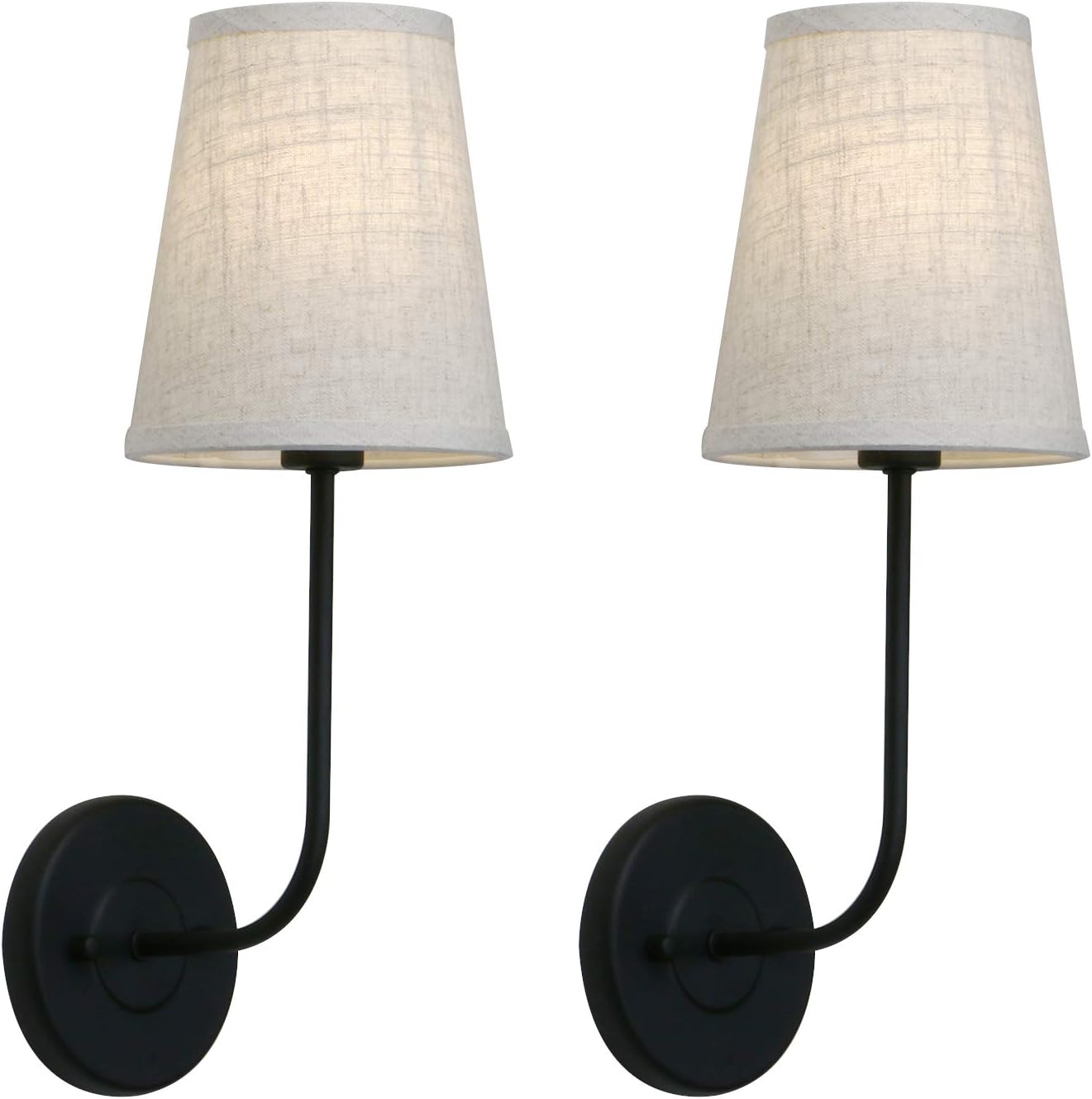 Pathson Set of 2 Vintage Wall Sconces Linen Fabric Shade, Hardwired Bathroom Vanity Lights Dark Black Finish, Industrial Wall Mounted Fixture for Bedroom Living Room (Black)