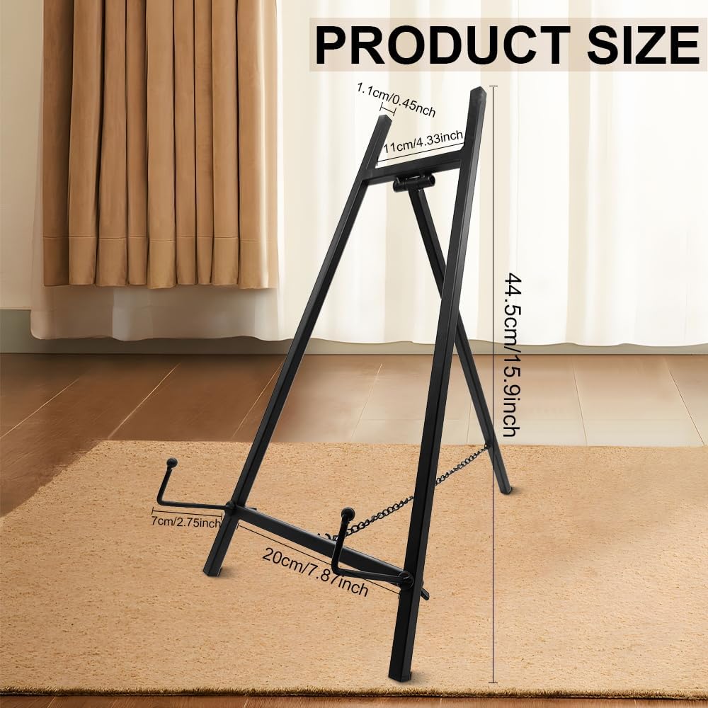 Metal Easel Stand, 16.5" x 8.7" x 4.3" Modern Metal Tripod Plate Stand with Chain Support, Table Top Easel Stand for Mirror, Wedding Display Picture, Board, Platter, Book, Photo(Black)