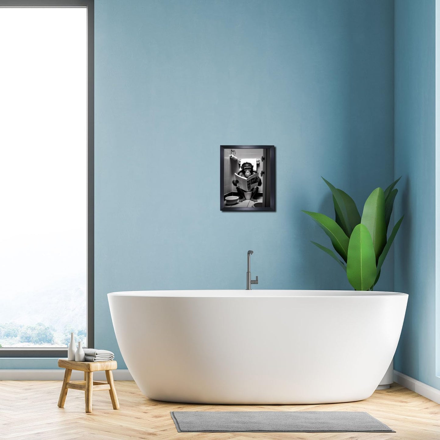 Medpol Funny Gorilla Bathroom black DKIOd wall art Cute Monkey In Toilet Reading Newspaper Poster Black and White Animal Prints Aesthetic Bathroom DKIO 08x10in Wall Decor