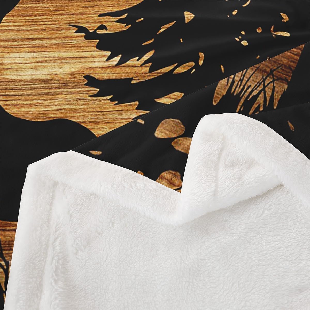 Feelyou Moose Fleece Throw Blanket Twin 60"x80" Rustic Cabin Country Fuzzy Blanket for Bed Sofa Couch Vintage Brown Wood Room Decorations