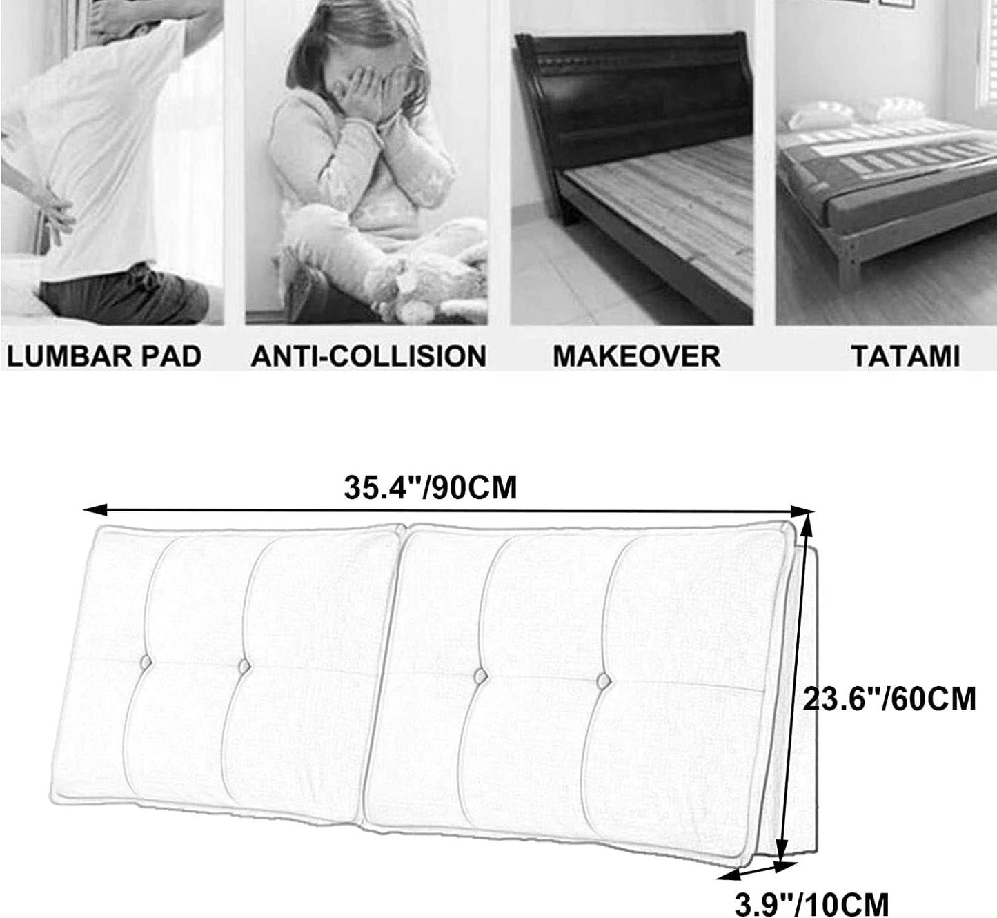 King Size Headboard Cushion Bed Backrest Pillow Wall Pillow Lumbar Pad Upholstered Bench Cushion Removable Cover(Size:No headboard 35.4"/90cm,Color:A)
