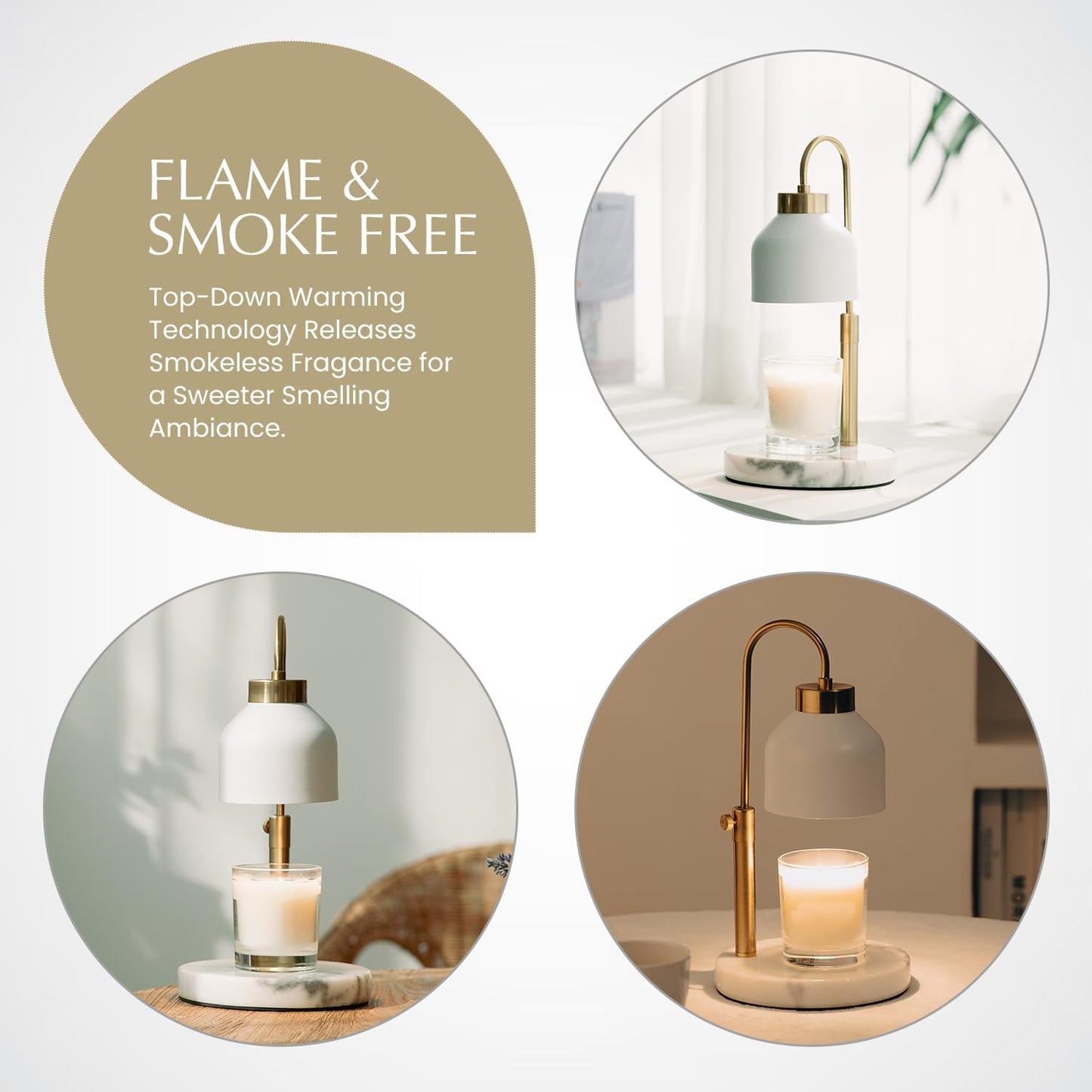 Marble Candle Warmer Lamp with Timer & Dimmer - Adjustable Height Electric Wax Melt Warmer fit for All Jar Candle Sizes, Premium Marble Base - Flameless Fragnance Lamp for Home Decor & Gifts