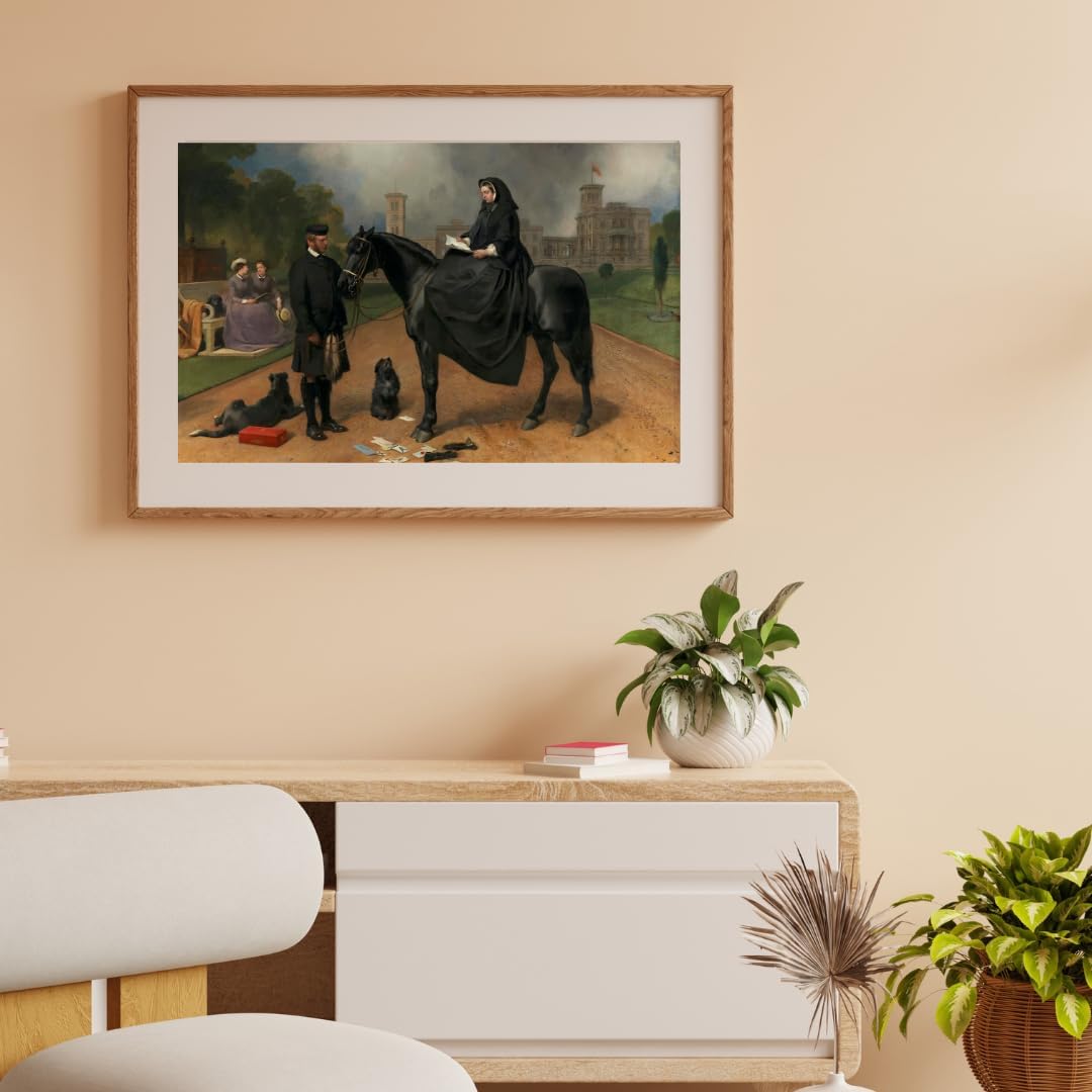 Queen Victoria at Osborne Reading a Letter Horseback Black Horse Painting by Sr. Landseer London Artist 20"X30" Image Size on CANVAS Fine Art Print Poster Shipped Rolled-up