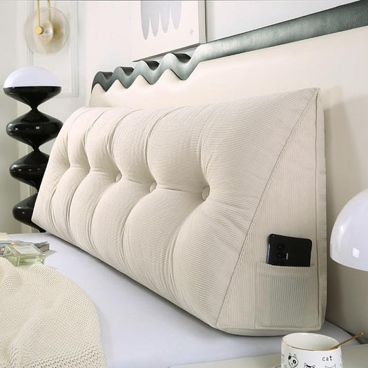 Headboard Pillow with Removable Cover, Corduroy Head Board Backrest Wedge Pillow Triangle Pillows for Headboard for Reading Sitting Working, Daybed Pillows for Bed Dorm Sofa