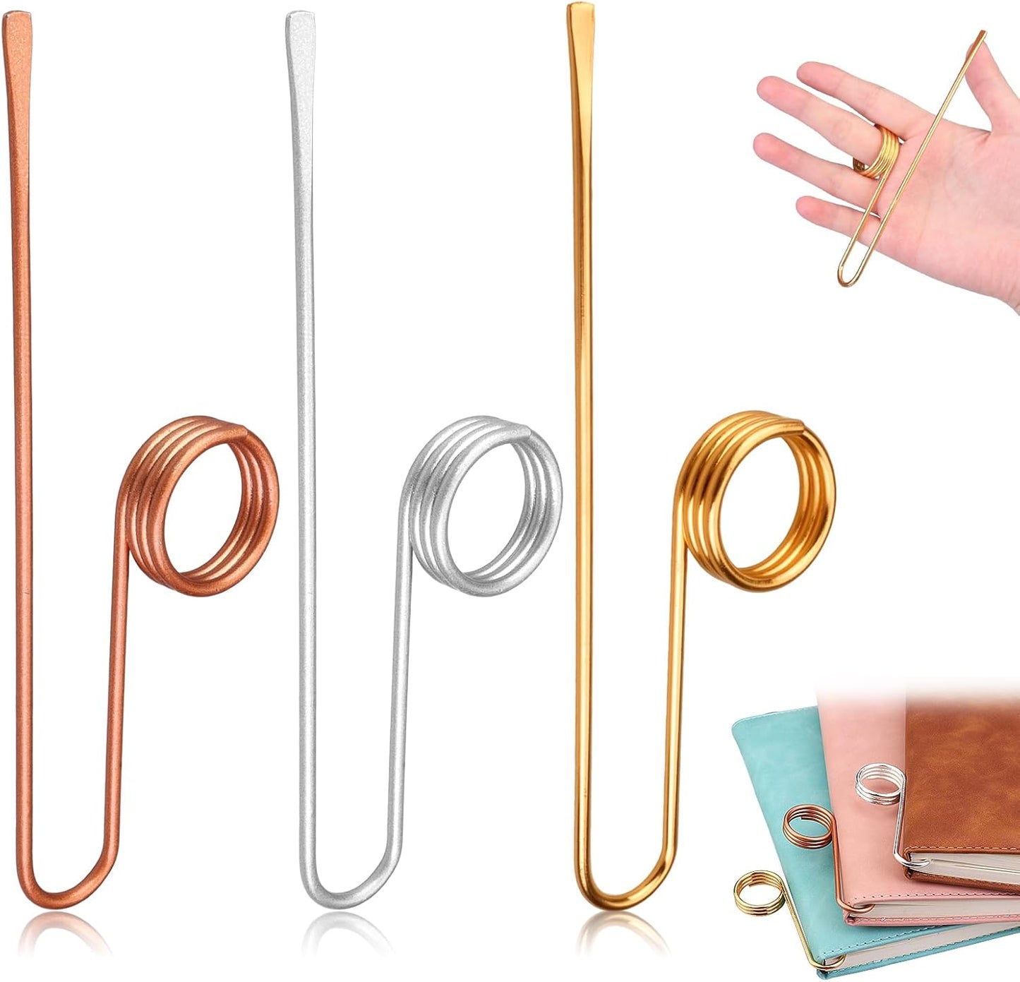 3Pcs Book Holder Ring, Metal Thumb Book Page Holder, Lightweight Ring Book Opener for Reading, Ergonomic Book Page Holders, Gifts for Book Lovers (Copper/Gold/Silver)