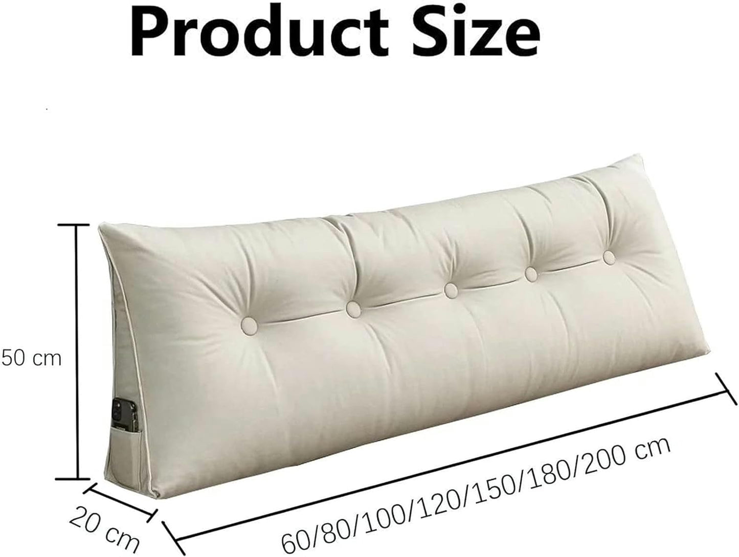 Dustproof Bed Rest Reading Wedge Headboard Backrest Tufted Pillow with Large Side Pockets, Breathable Triangular Headboard Wedge Pillow Triangular Wedge Pillow Soft Headboard