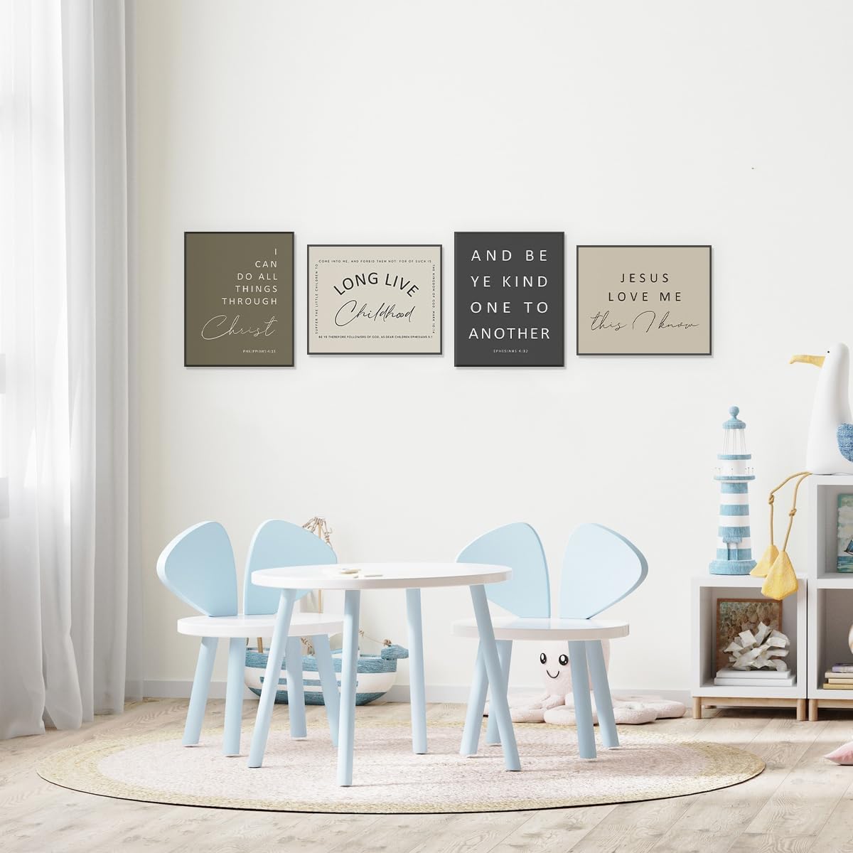 ETVISO Jesus Love Me, Kids Bible Verses Boho Wall Art Prints Set of 4, Christian wall Decor for Church Nursery Kids Bedroom, Long Live boyhood, 8x10 (Unframed)