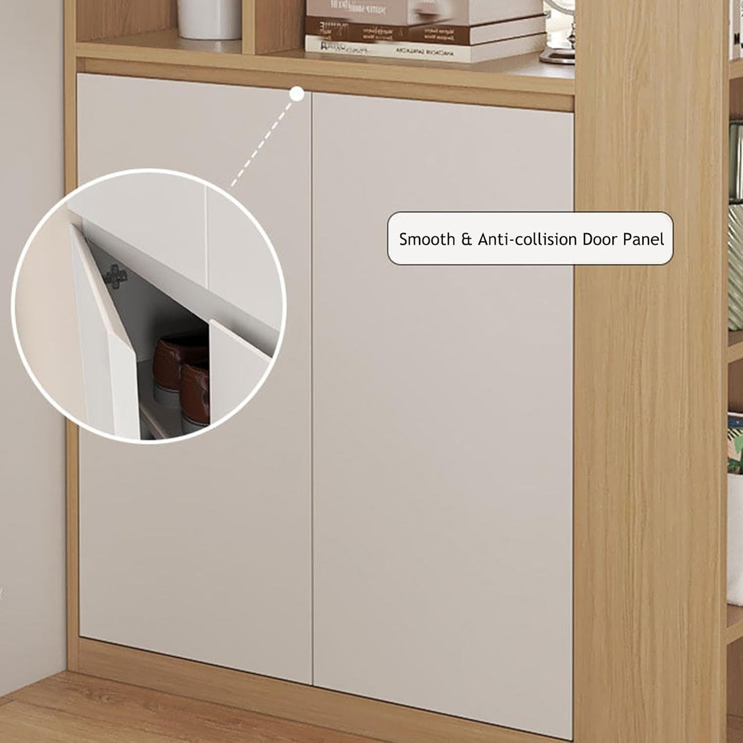 Wooden Entryway Cabinet with Hidden Shoe Storage, Freestanding Room Divider, Narrow Display Bookshelf, Open Shelving Unit for Entryway/Living Room/Bedroom/Office(39.4*13.8*74.8in, I-left)