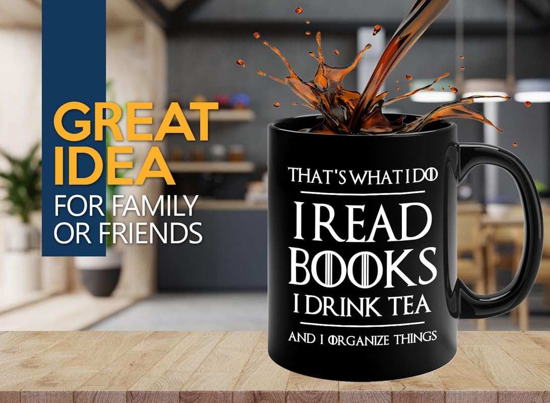 Book Lover Coffee Mug 11oz Black - Tea Organize Things - Book Lover Gifts For Women Book Club Book Lovers Gifts Bookworm Book Reader Gifts