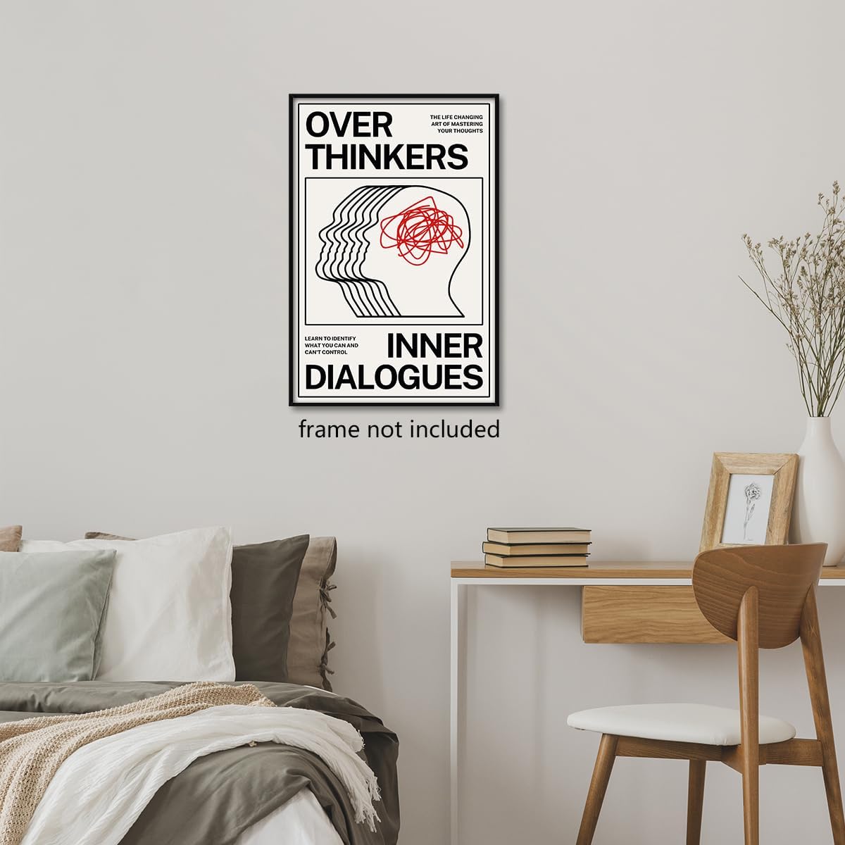 Retro Over Thinkers Inner Dialogues Poster, Trendy Mental Health Inspirational Quote Canvas Wall Art, Room Aesthetic Picture, Counsellor Office Poster, Therapist Office Decor 12x16 in Unframed