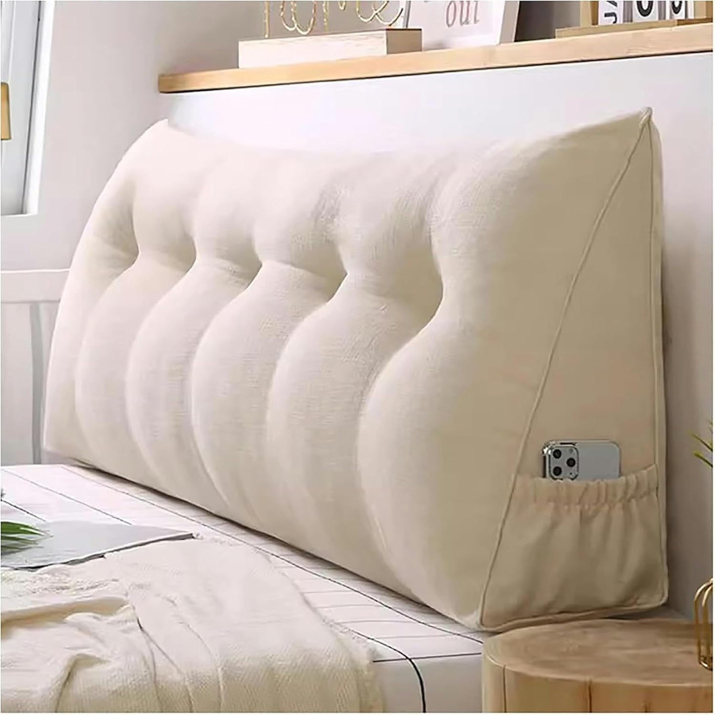Large Headboard Back Rest Cushion Support Pillow, Triangular Reading Pillow with Removable Cover, Lumbar Support Back Wedge Pillow for Bedroom Bed Bay Window Sofa