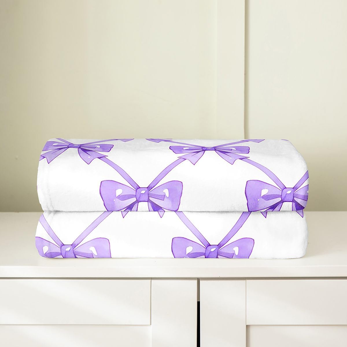 Feelyou Purple Bow Flannel Fleece Throw Blanket Ribbon Bowknot Fuzzy Blanket Cute Theme All Season Plush Soft Dreamy Princess Style 40"x50" for Sofa Couch