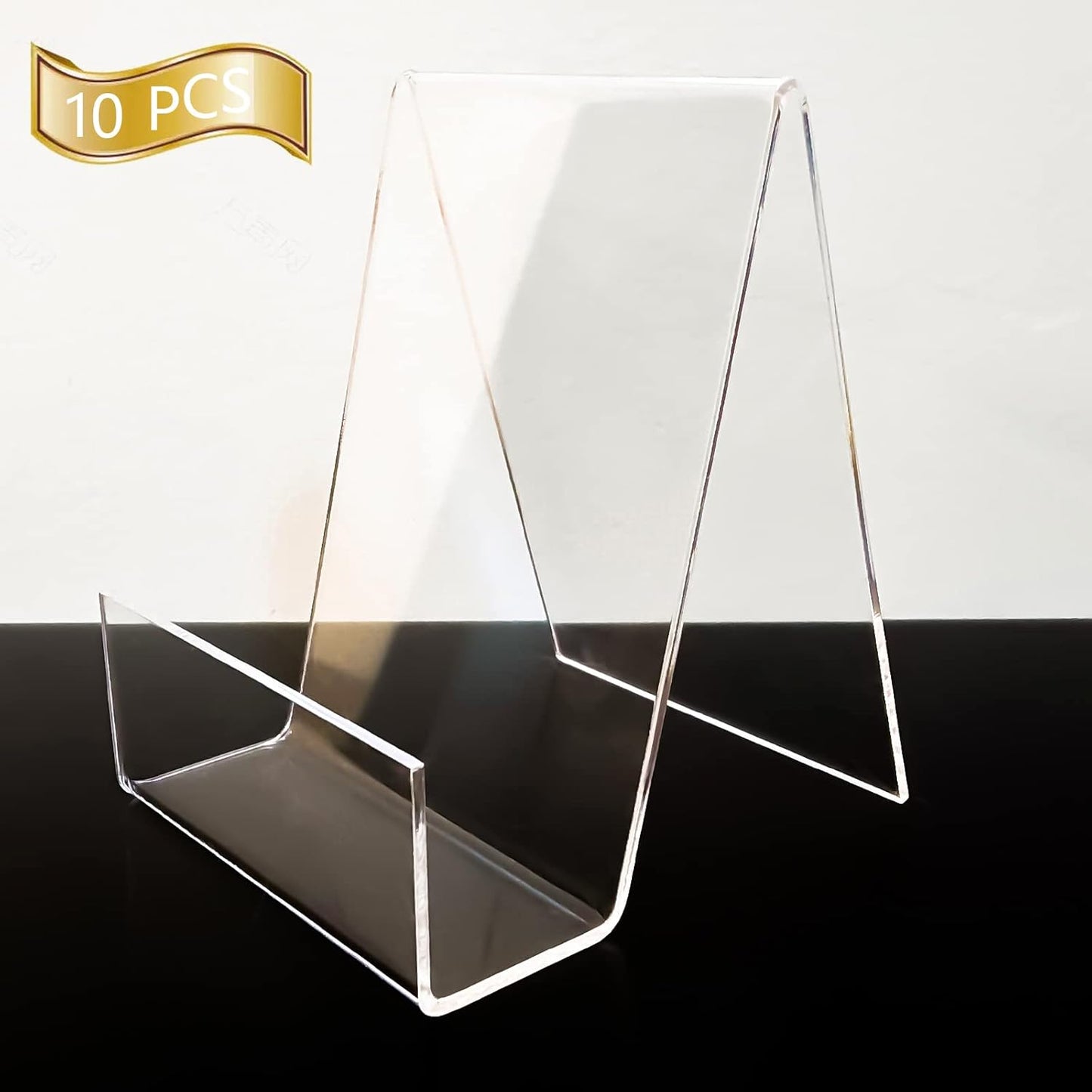 10PCS 4" x 3" Acrylic Book Display Stand Clear Easel with Ledge Tablet Holder for Displaying Books, Pictures, Notebooks, CDs, Artworks, etc (Small(10 Pack))