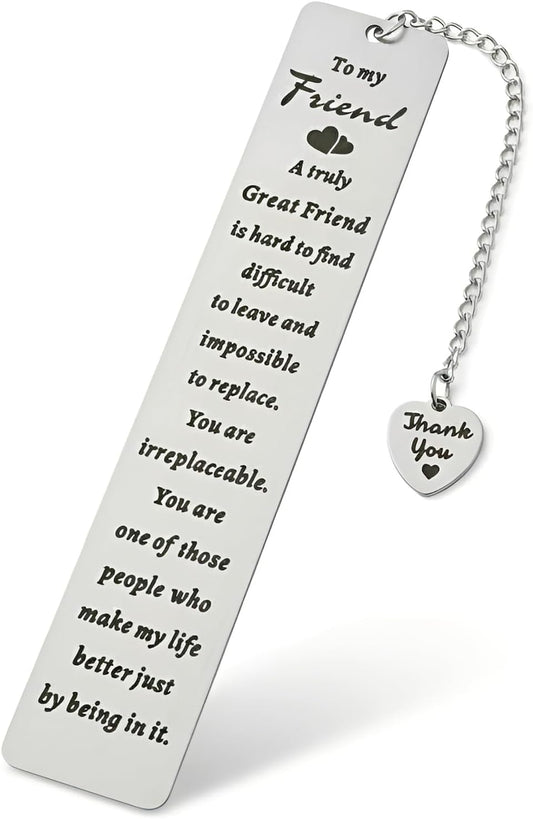Bookmarks for Women – Best Friend Birthday Gifts for Women, Friendship Gifts, Inspirational Metal Bookmark with Chain & Heart Charm – Thoughtful Friendship Gift for Birthday, Thank You