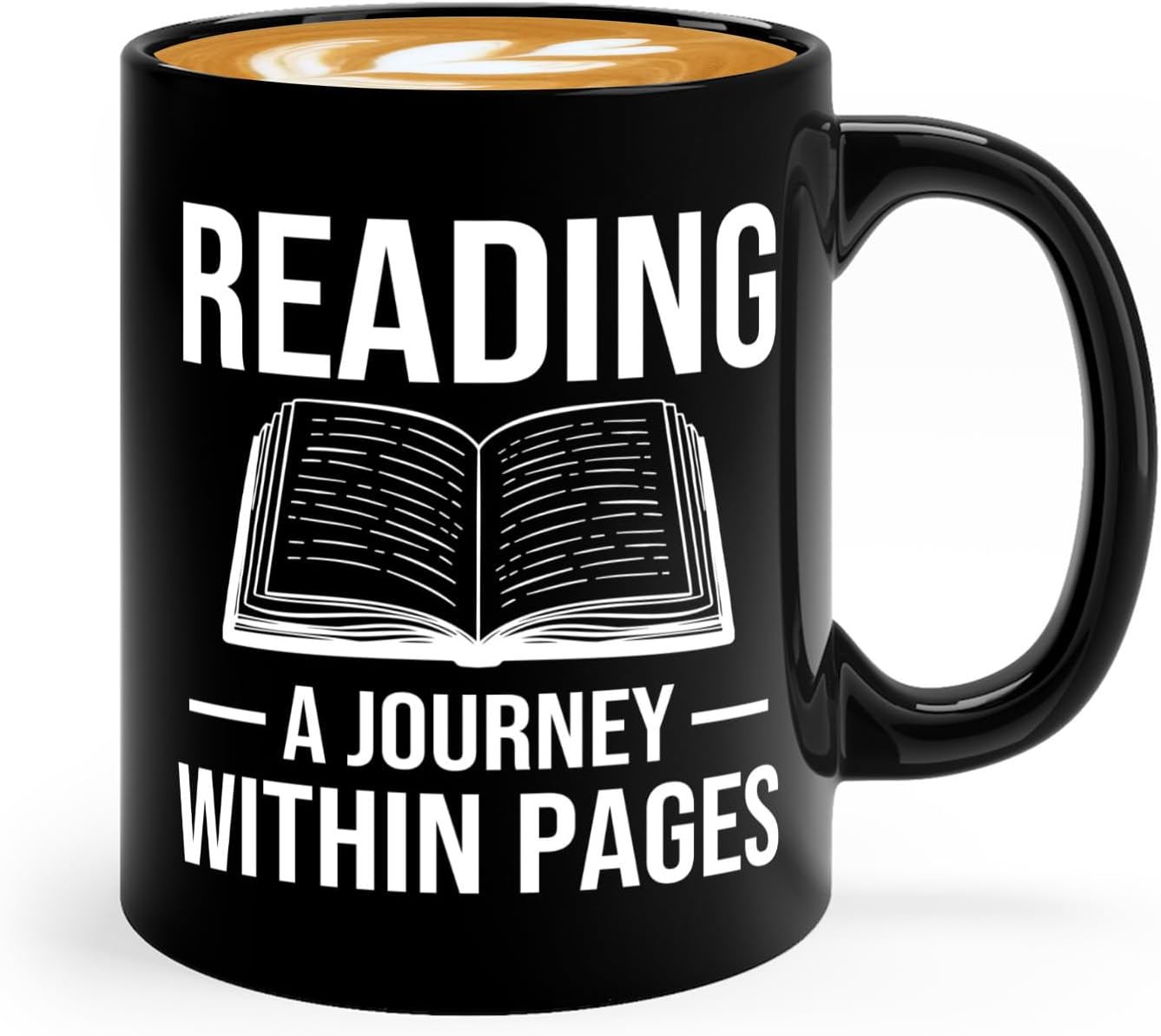 Book Lover Coffee Mug 11oz Black -Reading A Journey - Bookworm Literature Library Book Lover Reader Booked Editor Intellectual Studious