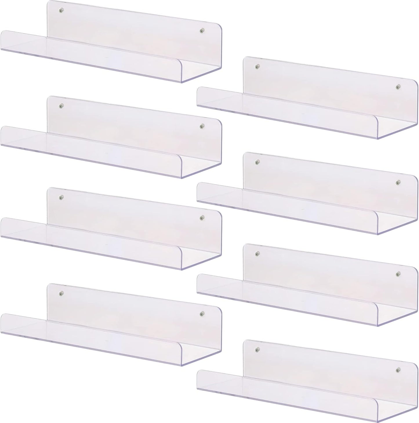 Sooyee 8 Pack Clear Acrylic Shelf, Invisible Floating Wall Ledge Bookshelf, Kids Book Display Shelves Wall Mounted,Funko Pop Shelves