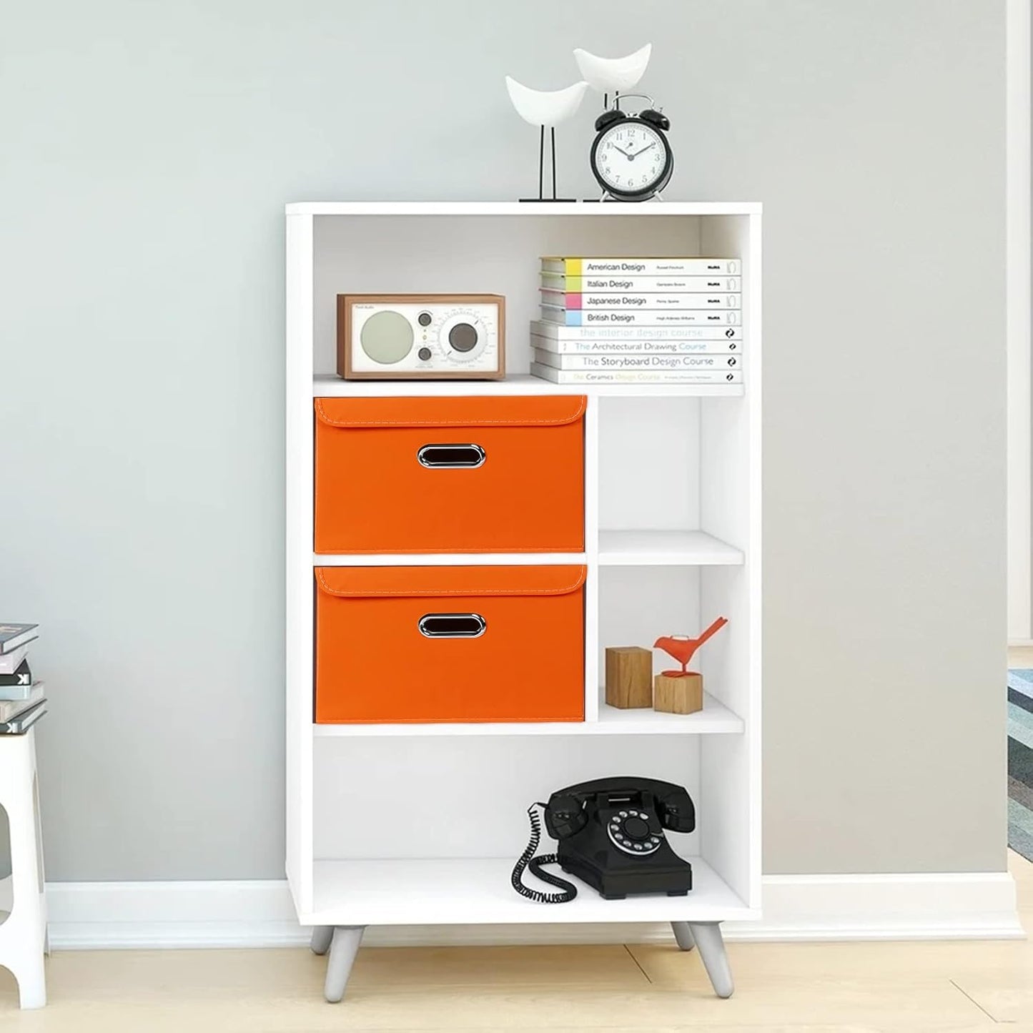 Fabric Storage Bins with Lids Closet Organizers Foldable Cubes Basket with Handles Cube Boxes for Home ，Orange