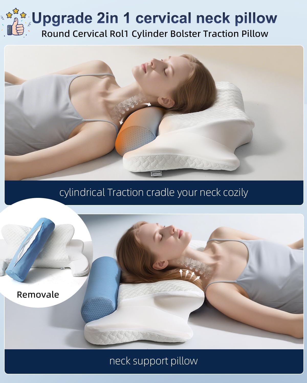 Cervical Neck Pillow for Sleeping, Ergonomic Contour Memory Foam Pillow for Neck and Shoulder Pain Relief, Soft for Side Sleep Stomach Sleeping and Back Sleeper