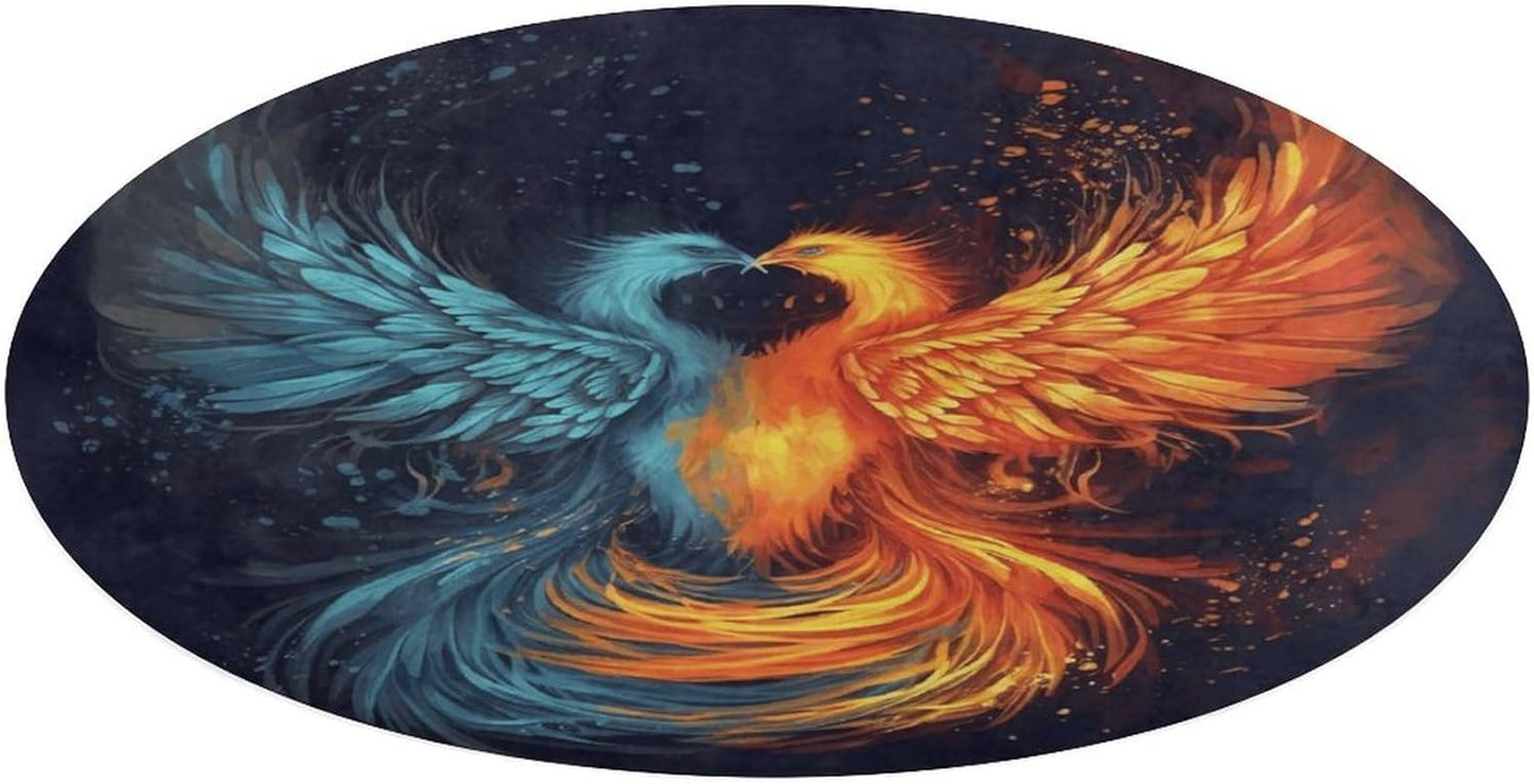 Fire and Water Phoenix Circle Rug Retro Luxury Coral Velvet Floor Mat Non Slip Soft Indoor Floor Carpet Comfy Thickened Area Rugs Modern Aesthetic Minimalist Carpets for Home Decor