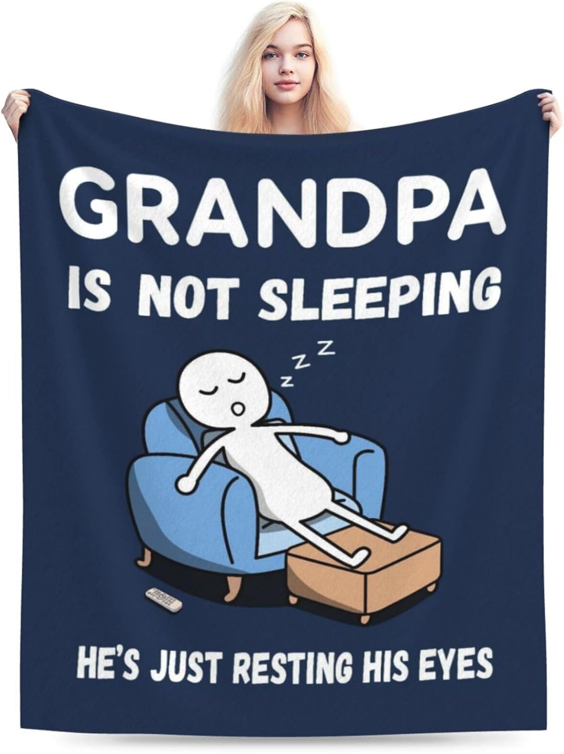 Funny Birthday Gifts for Grandpa from Grandkids, Grandpa is Not Sleeping Throw Blanket 50”x60”, Super Soft Blue Fleece Blanket for Grandfather, Napping Couch and Retirement Gifts Idea