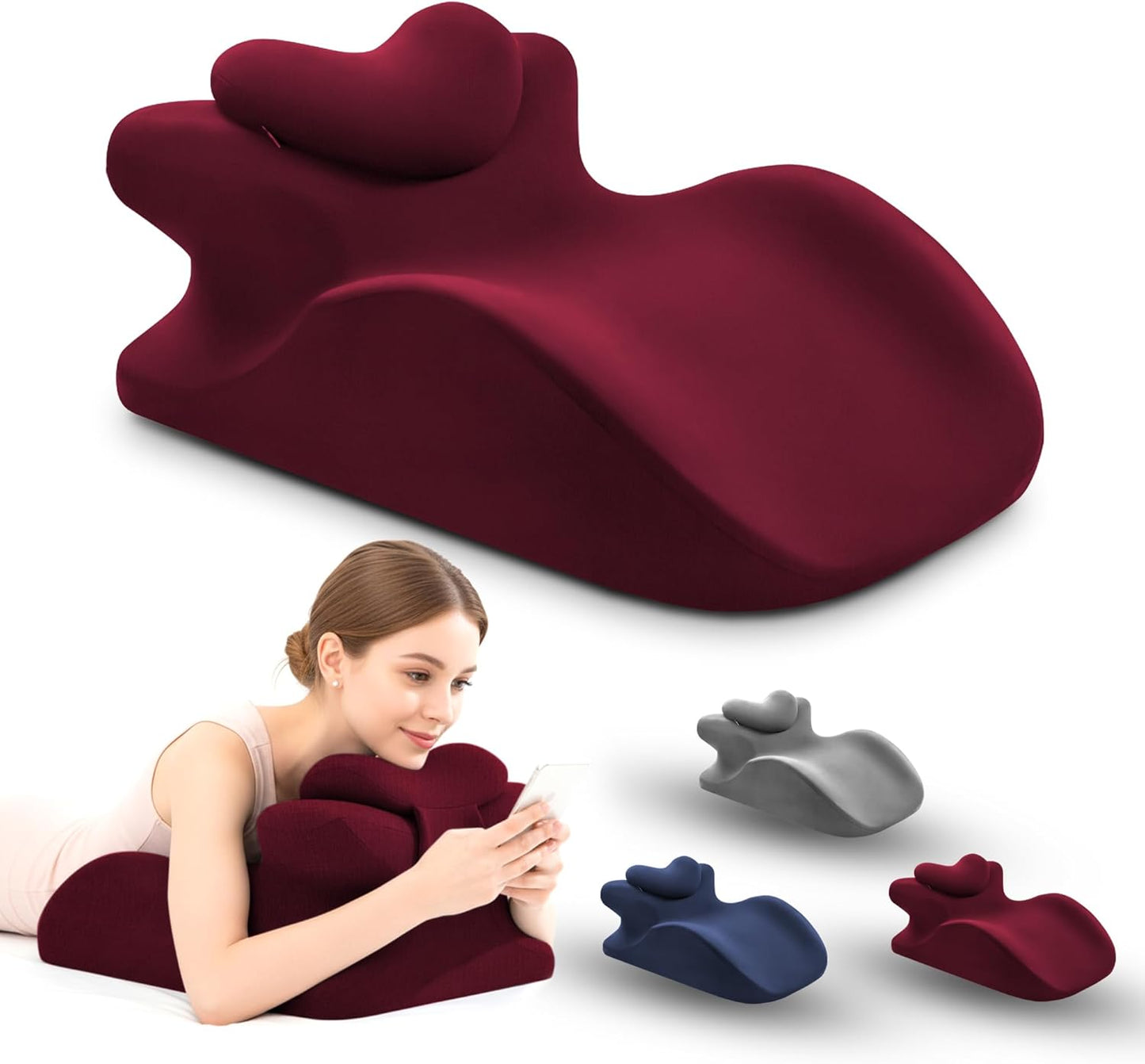 Memory Foam Wedge Pillow - Ergonomic Reading & Bed Wedge Pillow for Sleeping, Back Support, Acid Reflux, and Leg Elevation - Multi-Level Support with Removable & Washable Cover (Red)