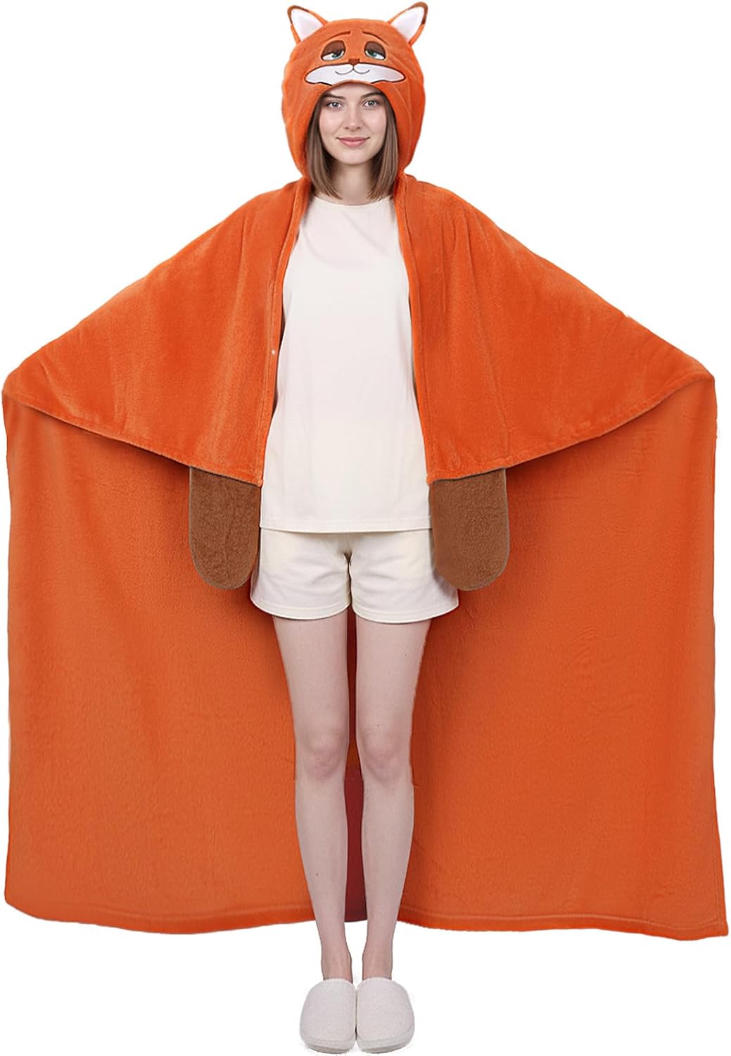 Wearable Blanket Hoodie- Super Soft Fox Blanket Hooded Women Men, Perfect Animal Fox Gifts for Adults Birthday Festival Holiday