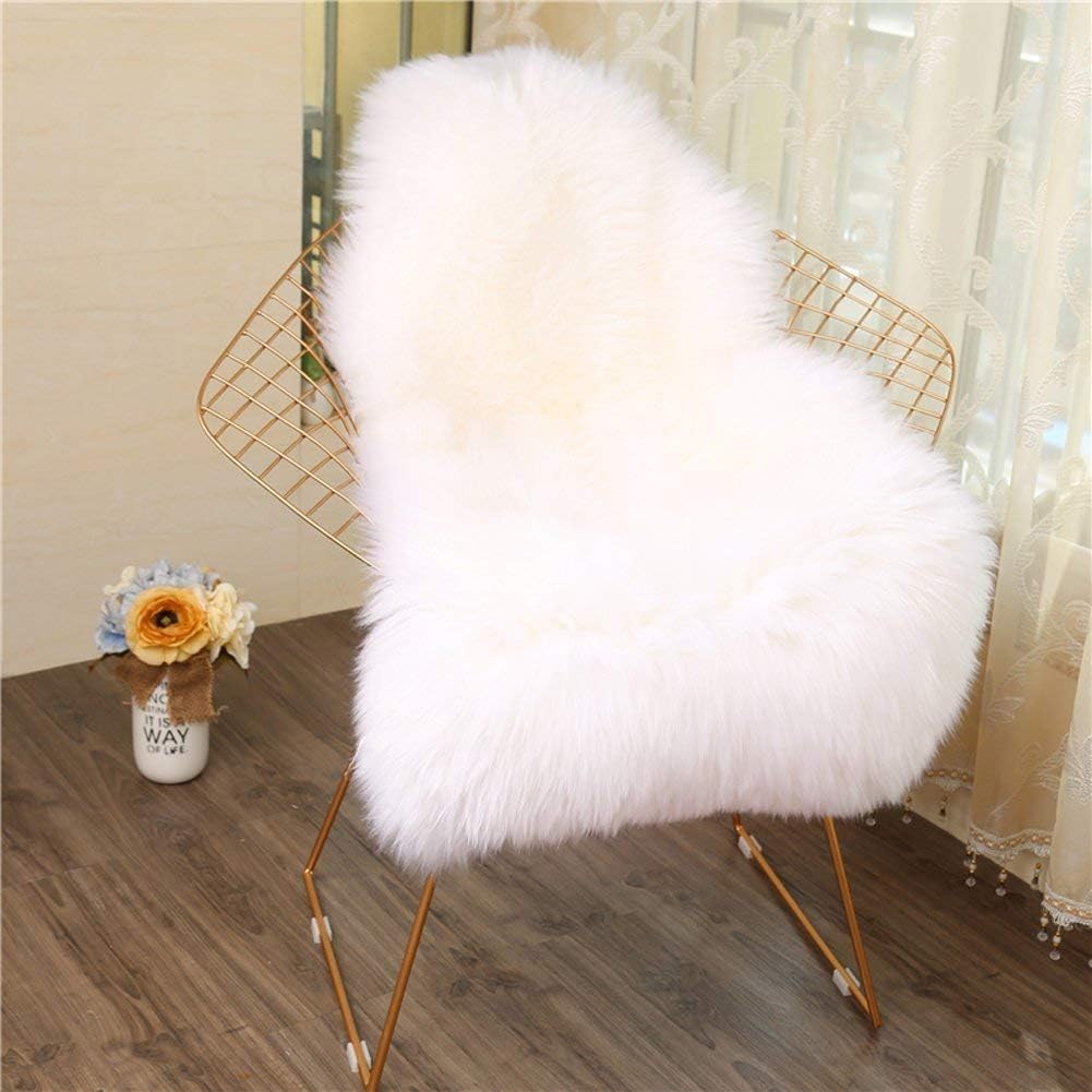 FAMI Soft Faux Sheepskin Fur Chair Couch Cover Area Rug Bedroom Floor Sofa Living Room (White)