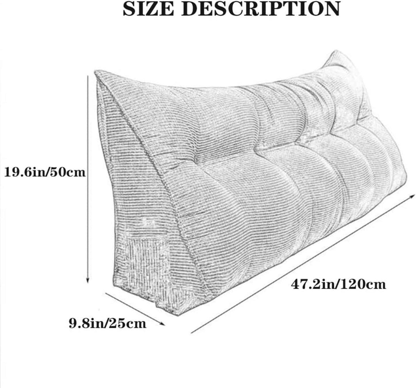 Solid Color Triangular Headboard Pillow, Triangle Cushion Reading Pillow,Bolster Positioning Support Wedge Pillow Removable(Size:120x25x50cm(47x9.8x19.6),Color:C)