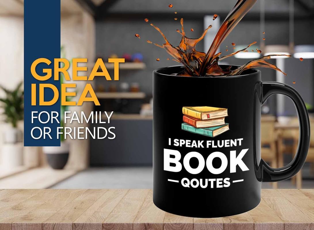 Book Lover Coffee Mug 11oz Black - i speak fluent book - Gift For Poets Bookish People Bibliophile Librarian Book Club Reader