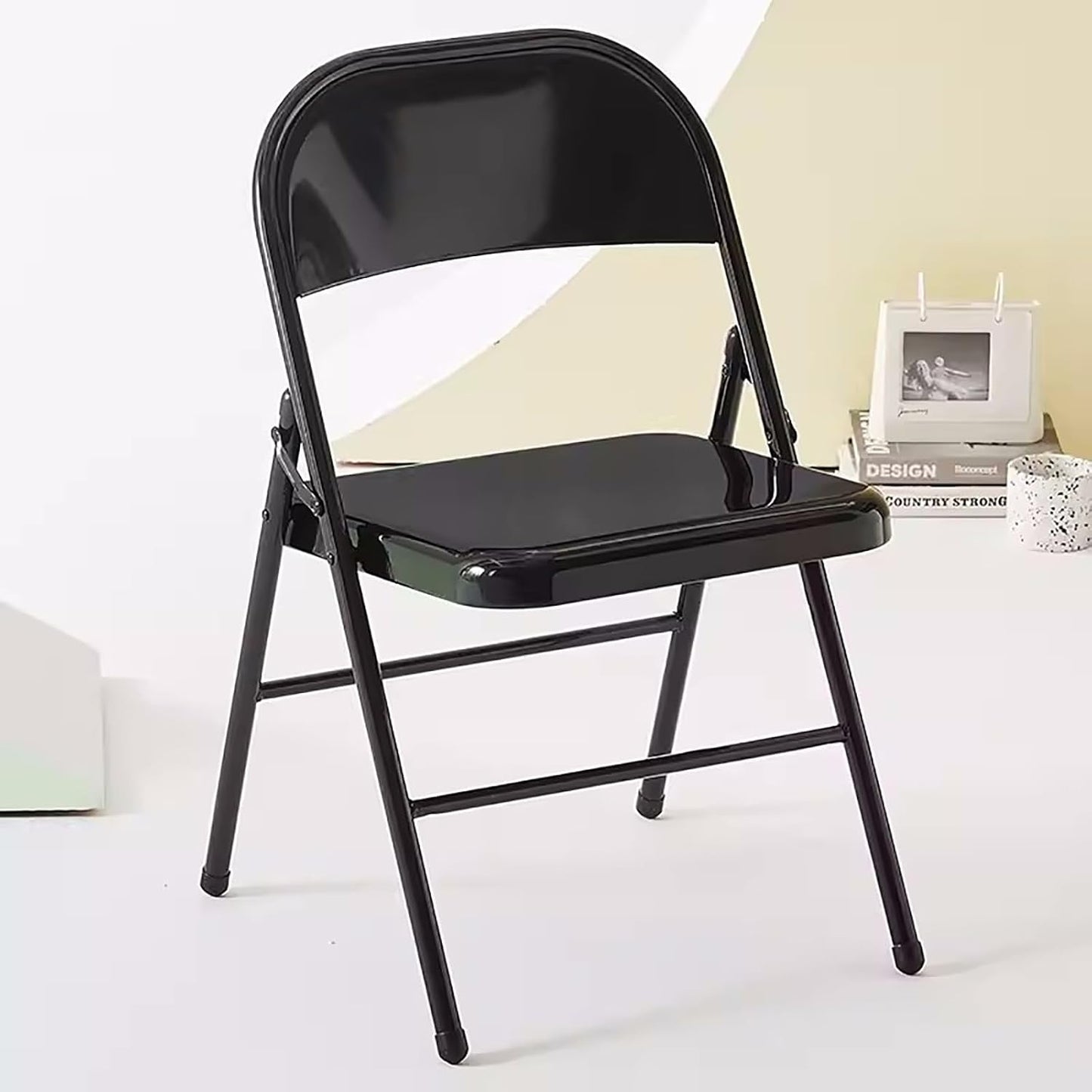 Metal Folding Chairs, Portable Stackable Event Lounge Chair, Steel Frame Indoor Dining Chairs, Camping Chair Multicolor for Events Office Wedding Party (Color : Black)