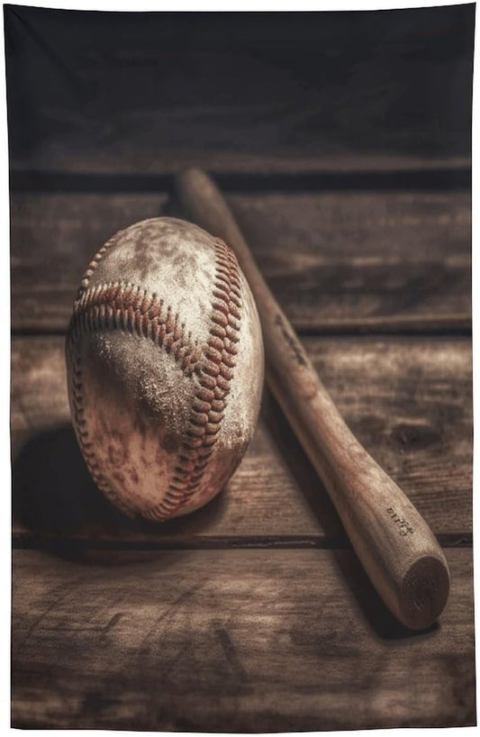 FodPand Baseball on Wooden Tapestry Anti-fading Wall Tapestry with Installation Kit Backdrop Banner Multipurpose Aesthetic Tapestries Boho Wall Art Hanging Decorative Blanket 60"x90"