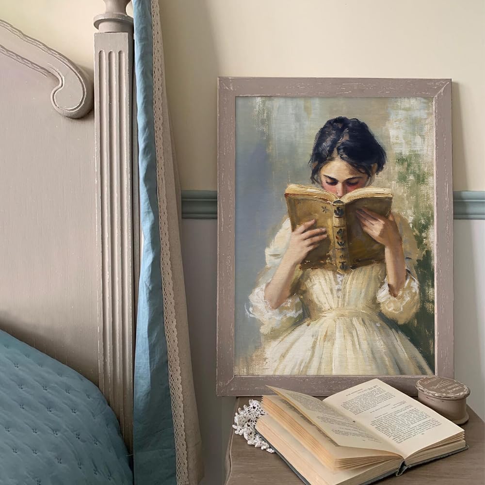 Heltrappe Victorian Bookish Women Portrait Oil Painting Aesthetic Reading Poster Vintage Woman Read Book Canvas Wall Art Rustic library Picture for Girls Bedroom Nursery 08x10in Unframed