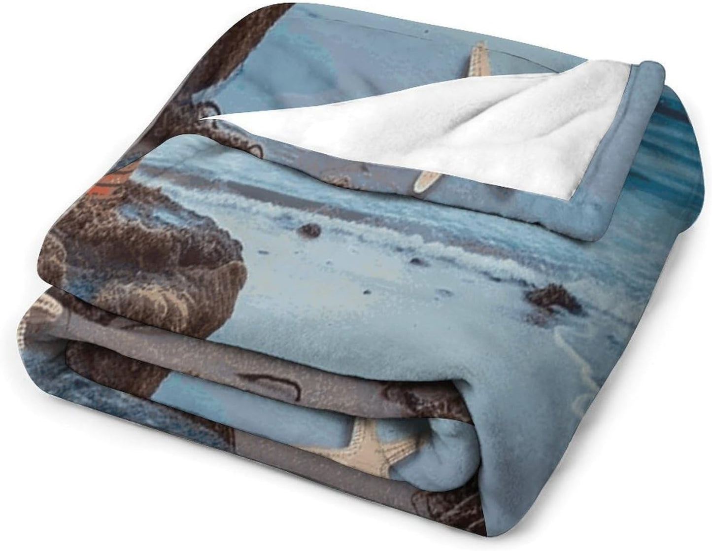 Starfish Lighthouse Beach Blanket Super Soft Lightweight Throw Blanket Cute Cozy Warm Bed Blanket Decorative Fuzzy Blanket All-Season Home Decor Gift for Sofa Couch Living Room 50"*60"（130 * 150cm）