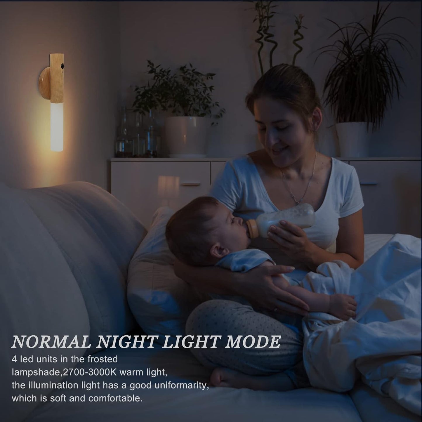 Motion Sensor Wall Sconces, Smart Portable Sensor Night Light Wood USB Rechargeable Magnetic Night Light (White Ash Wood 2PCS)
