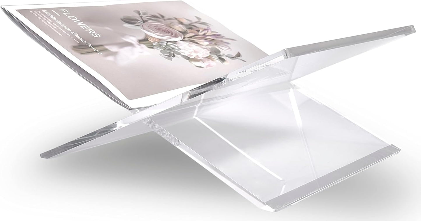 Honygebia Clear Acrylic Book Stands - Cross Frame Acrylic Book Holder, Open Bookstand for Display and Reading, Suitable for Art, Bible, Cookbook, Easel, Magazine, Textbooks 12.5" x 9.5" x 5.5"