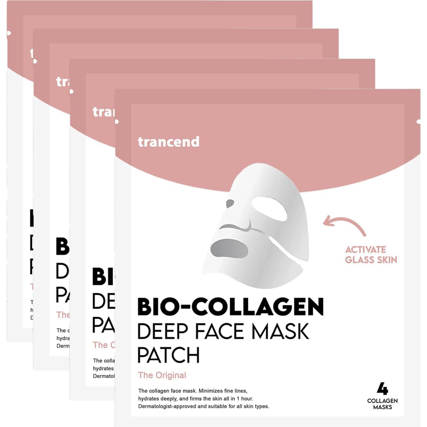 Trancend™ Real Deep Collagen Face Mask for Korean Skin Care – Hydrogel Sheet Mask, Overnight Hydrating Mask for Pore Minimizing, Elasticity & Firming, Bio Collagen Treatment - 39G (4 Count)