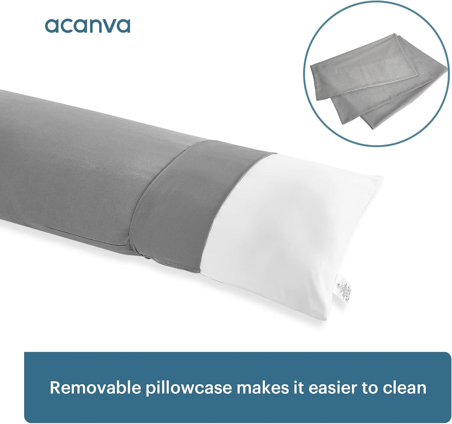 Acanva Fluffy Bed Sleeping Side Sleeper Body Pillow Insert, 20” x 60”with Grey Pillowcase, White