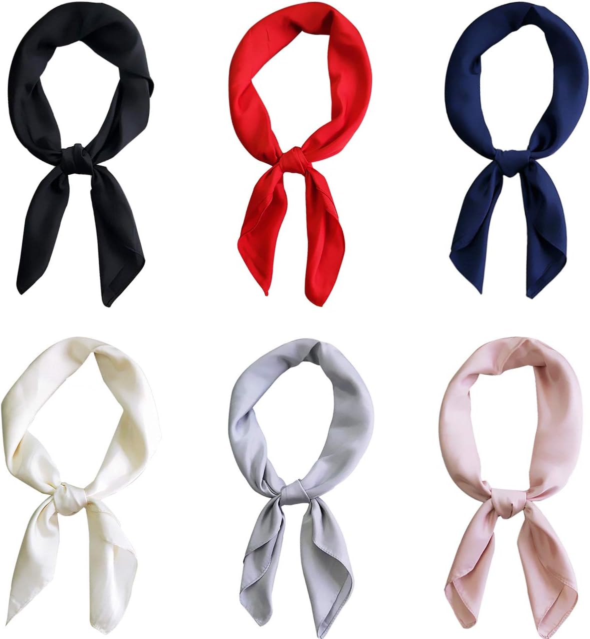 Glamorstar Satin Neck Scarf 6 Packs Square Handkerchief for Women