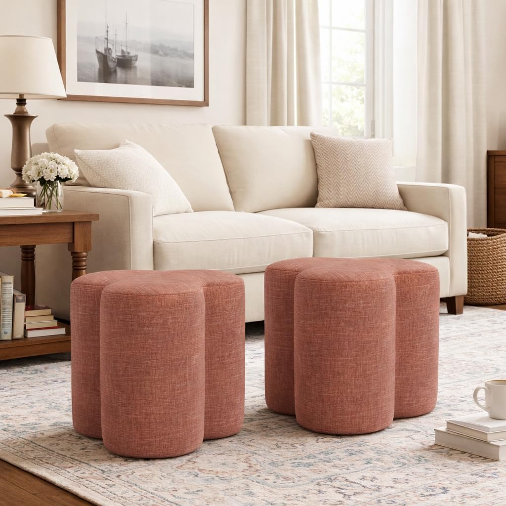 HomePop Upholstered Clover Shaped Ottoman|HomePop Home Décor|Foot Rest Ottoman - Pink Chenille