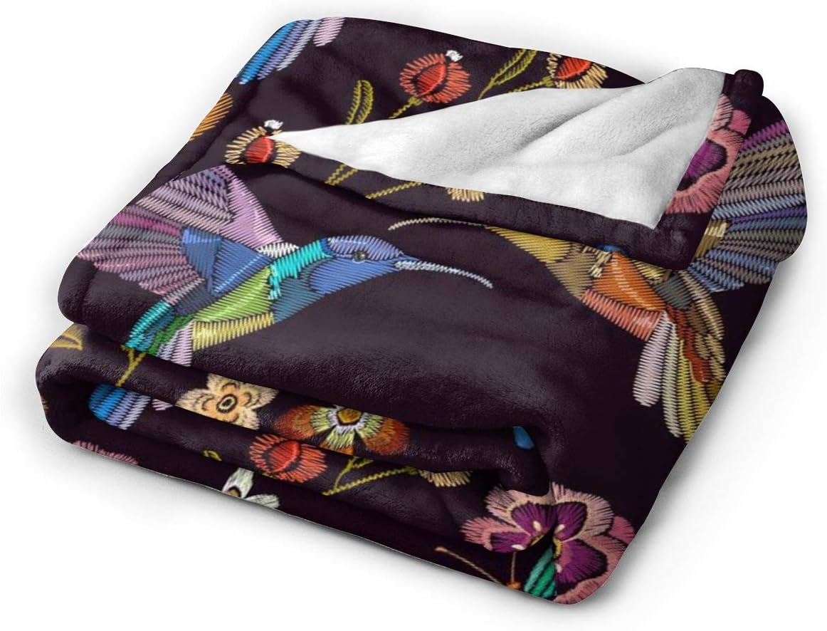 Hummingbird Bird Fleece Throw Blanket Ultra Soft Cozy Blooming Flowers Decorative Flannel Blanket All Season for Home Couch Bed Chair Travel 60x50in