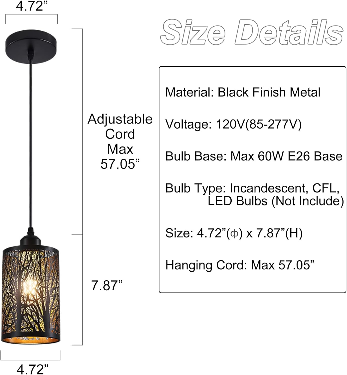 Industrial Black Pendant Light Fixture Vintage Farmhouse Mini Black Gold Pendant Lighting Rustic Hollow-Carved Cylinder Pendant Light for Kitchen Island, Dining Room, Bedroom