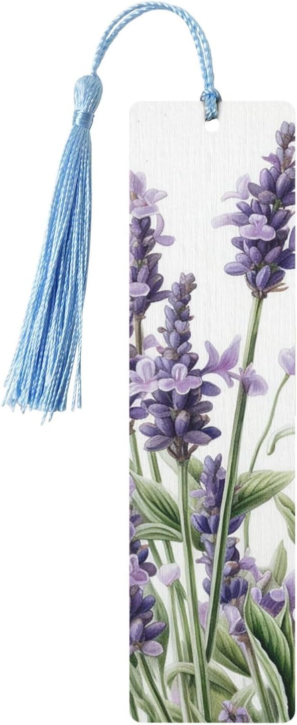 Lavender and Butterflies Bookmarks Gifts for Women Men, Wooden Bookmarks for Book Lovers, Vintage Book Marks Ornaments with Tassel, Unique Personalized Reading Page Markers Sky Blue